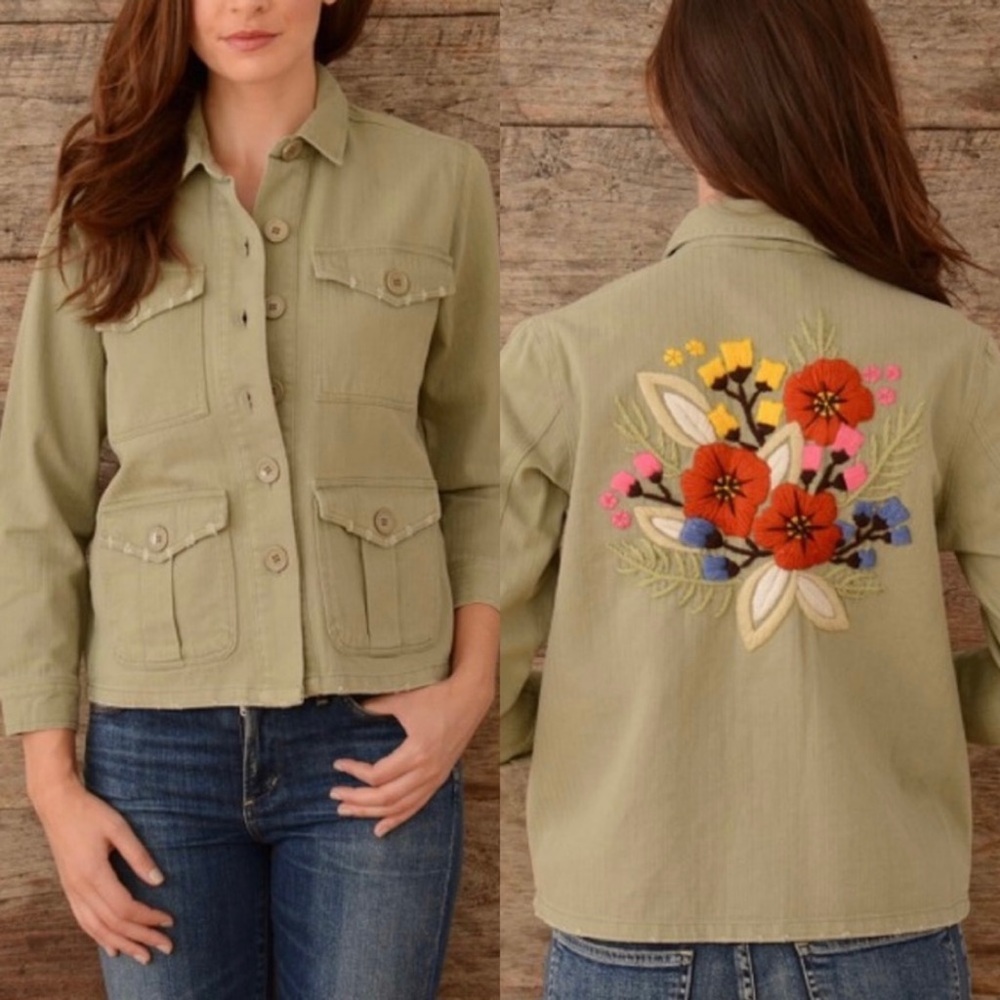 Paparazzi Green Floral Embroidered Utility Jacket